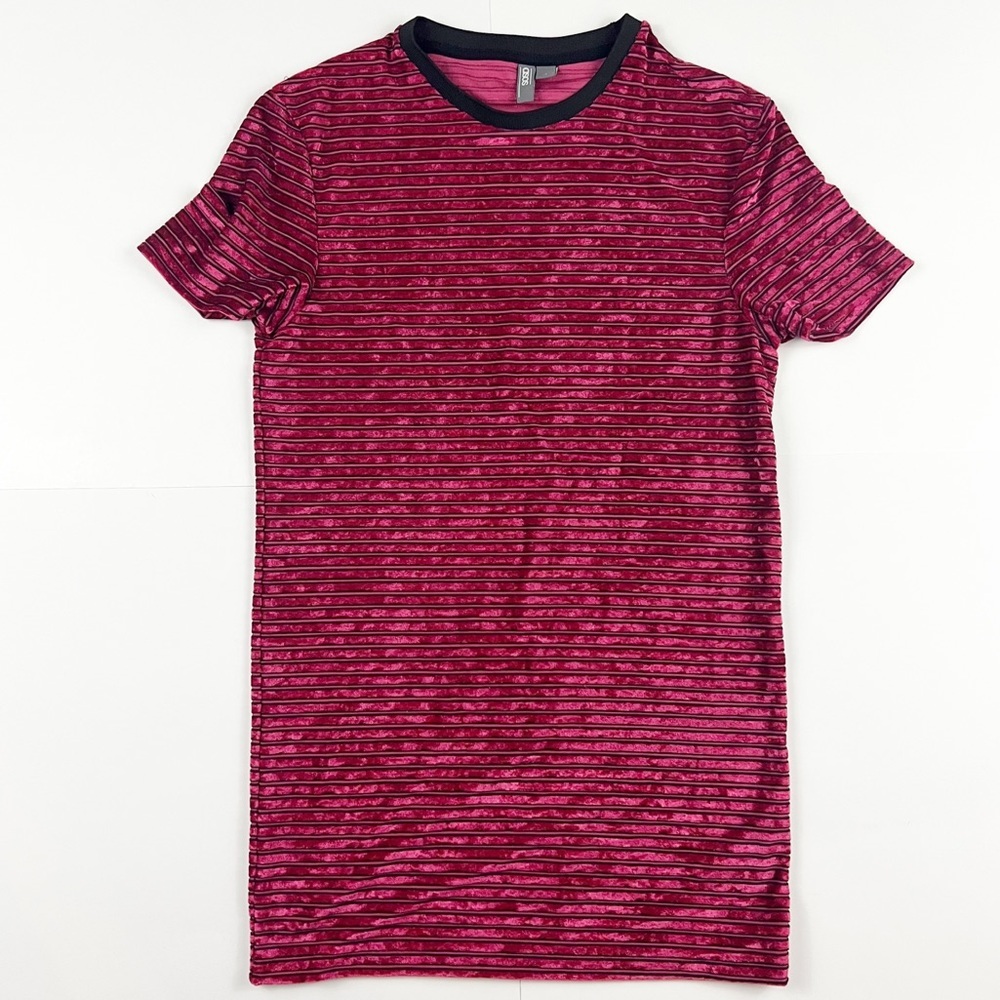 ASOS Velvet Look Long‎ Line Striped Muscle Shirt Size Small